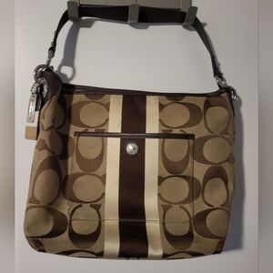 Coach Brown and Tan Signature Shoulder Bag